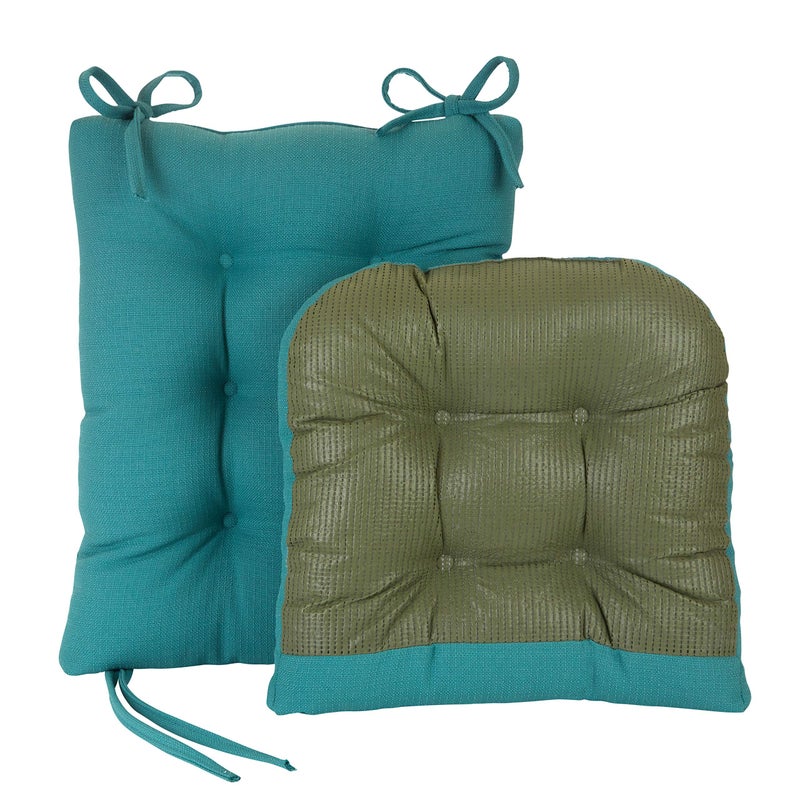 Klear Vu Omega Non-Slip Rocking Chair Cushion Set, Assembled in USA, Thick Padding & Tufted Design, Includes Seat Pad & Back Pillow with Ties, 17x17 Inches, 2-Piece Set, Solid Teal - Image 3